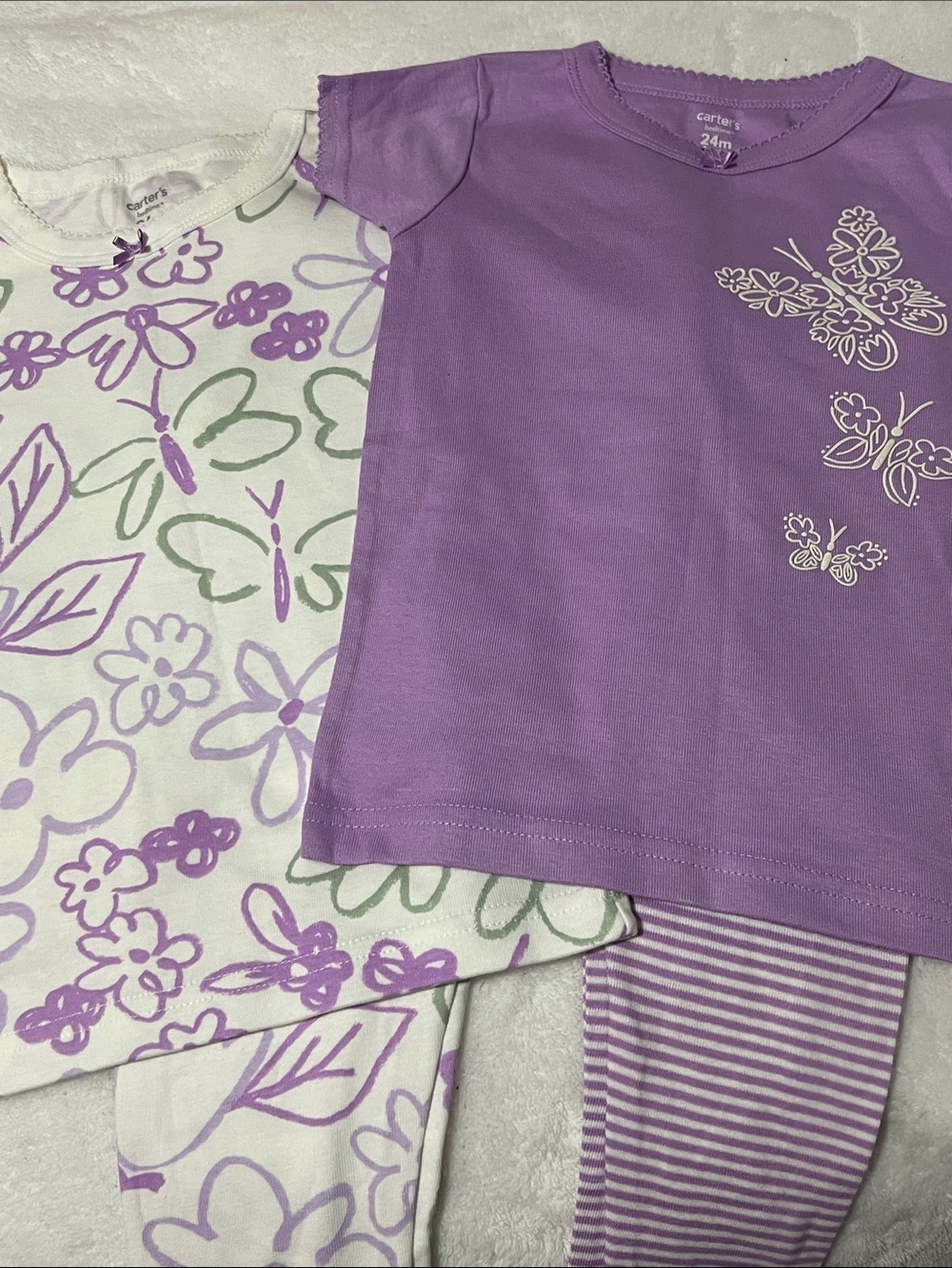 NWT Set of Girls Toddler Carters Pajamas Size 24 Months Purple/White